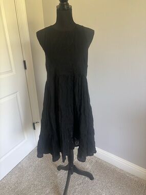 100% linen Classic Sleeveless Black Tiered Dress